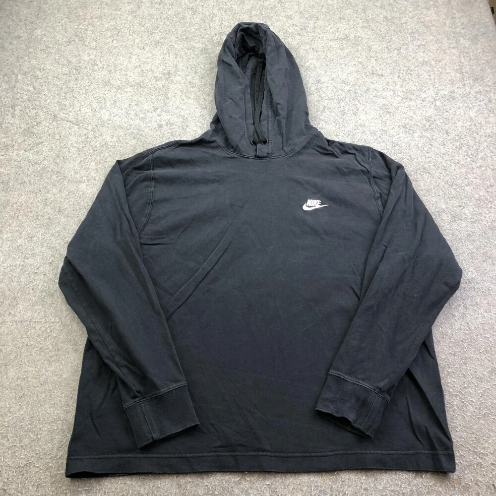 Nike Hoodie Mens XL Black Pullover Jersey Sweatshirt Small Swoosh Logo Solid